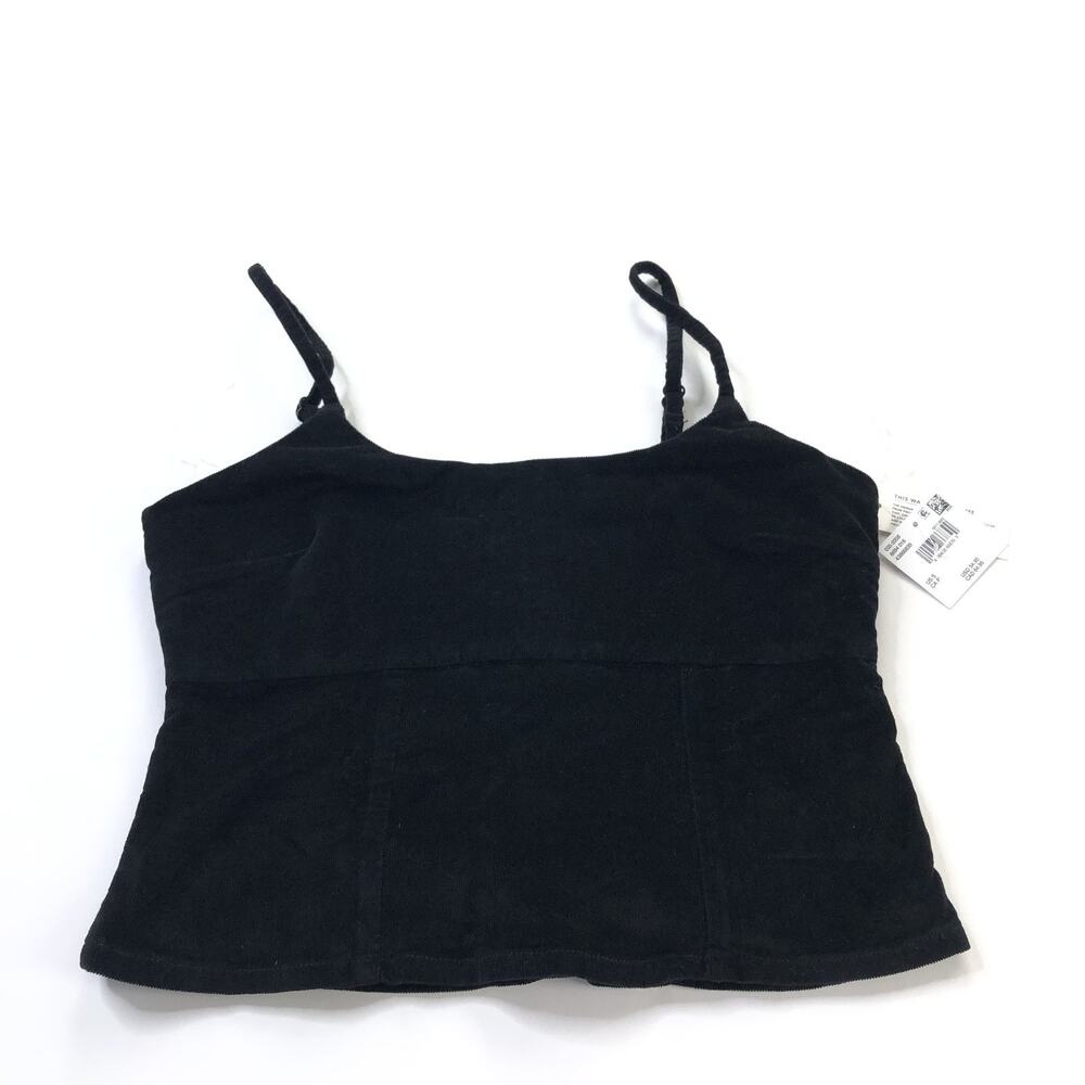 American Eagle Corduroy Cropped NEW Small Pullover Tank Top Blouse Black Black